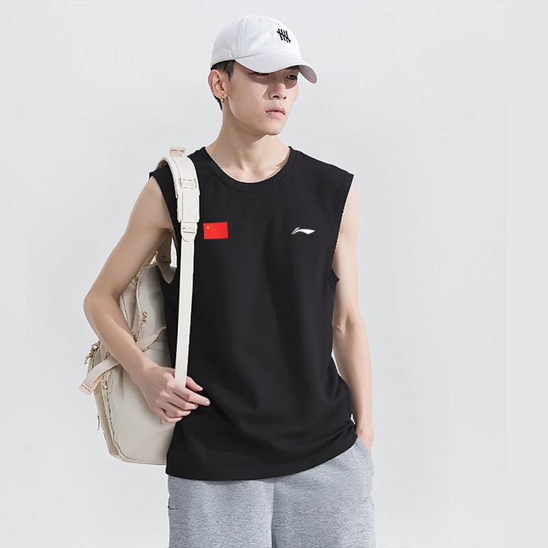 Li Ning Mens Quick-Dry Sports Fitness Running Training American Ice Silk Sleeveless T-Shirt Men tops Black LWTV012+GUOQITIE