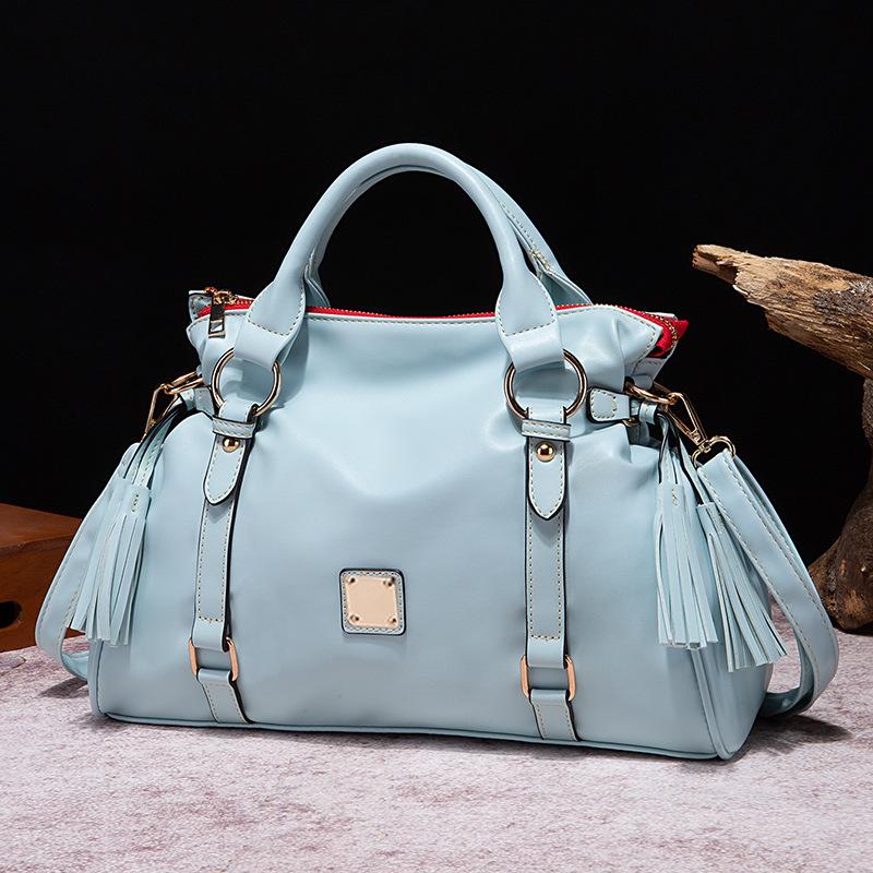 

Luxury Handbag Brand Vintage Shoulder Bag High-quality Pu Tote Bag Tassel Pendant Stylish Crossbody Bag High-end Work Briefcases світло-синій колір