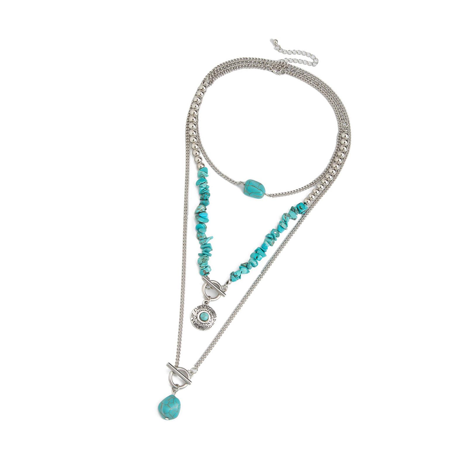 

Винтажное ожерелье из бисера с геометрическим узором, бирюзовое, регулируемой длины, цепочка для ключицы, модное шейное украшение для женщин и девушек B