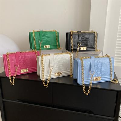 High Value Crocodile Pattern Popular Lock Small Square Bag Women'S Chain Shoulder Messenger Bag
