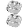 2pcs 304 Stainless Steel Divided Plates Tray For Kids Picnics