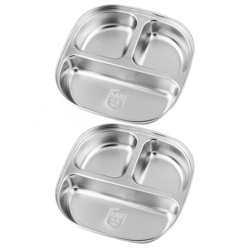 2pcs 304 Stainless Steel Divided Plates Tray For Kids Picnics