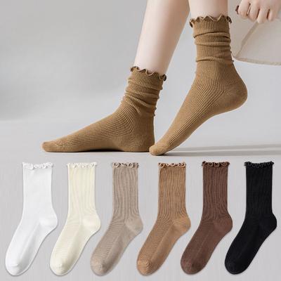 Female Spring and Autumn Tide Pure Color All Build Fungus Edge In High Drum Pile Pile Cotton Socks
