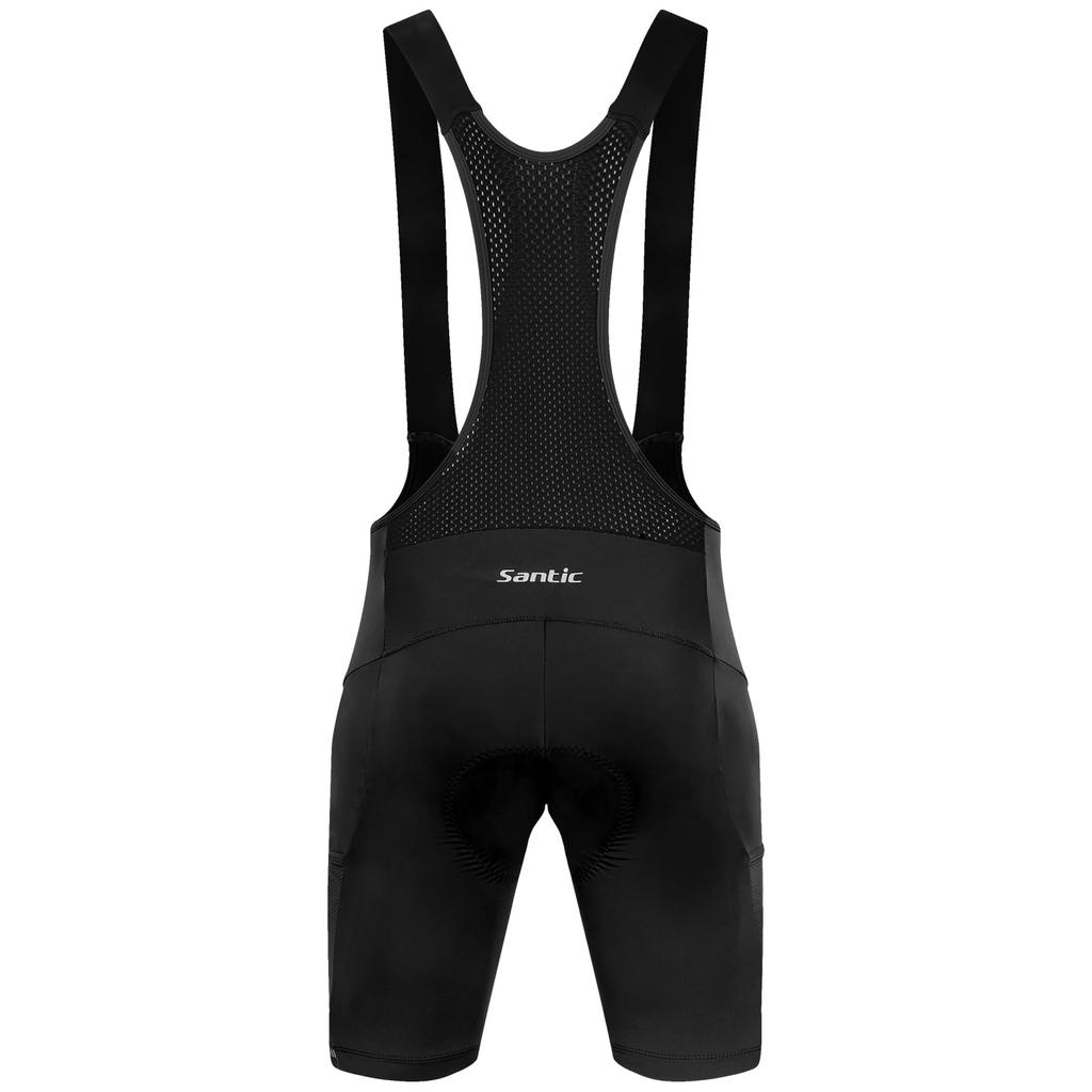 [Santic] Men's Bib Shorts, Cycling Bib Pants, Road Bike, Bicycle, Cycling Wear, Spring/Summer (Black, Size L)