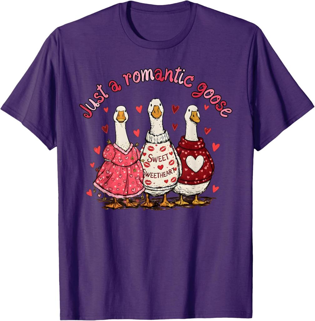 Romantische Gans Valentinstag Lustige Gans Grafik T-Shirt Lässiges Baumwoll Kurzarm T-Shirt