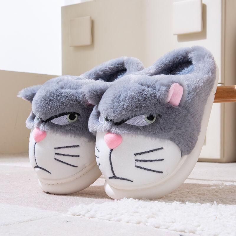 New Funny Enraged Cat Slippers for Women Fluffy Indoor Flip Flops Woman Novelty Fuzzy Furious Kitty Slippers Unisex Couple Shoes