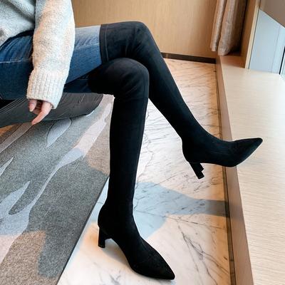 Dámské Zimní Nová Móda Nad Koleno Stehenní Vysoké Boty Botas Mujer Semišové Ponožkové Boty Komínové Strečové Sexy Dlouhé Boty 41 42
