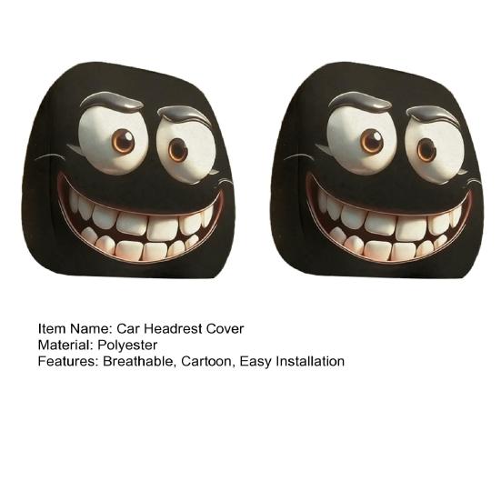 Funny Car Headrest Covers, Ice Silk Double Side Print, Stretchable Universal Auto Seat Neck Pillow Protector