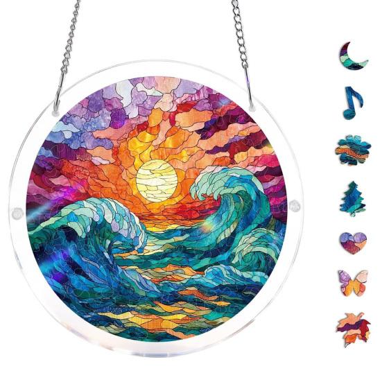 

Acrylic Puzzle Suncatcher, Stained Glass Window Hanging Ornament with Double-side UV Printed Design, Colorful DIY Jigsaw Puzzle Suncatcher Q