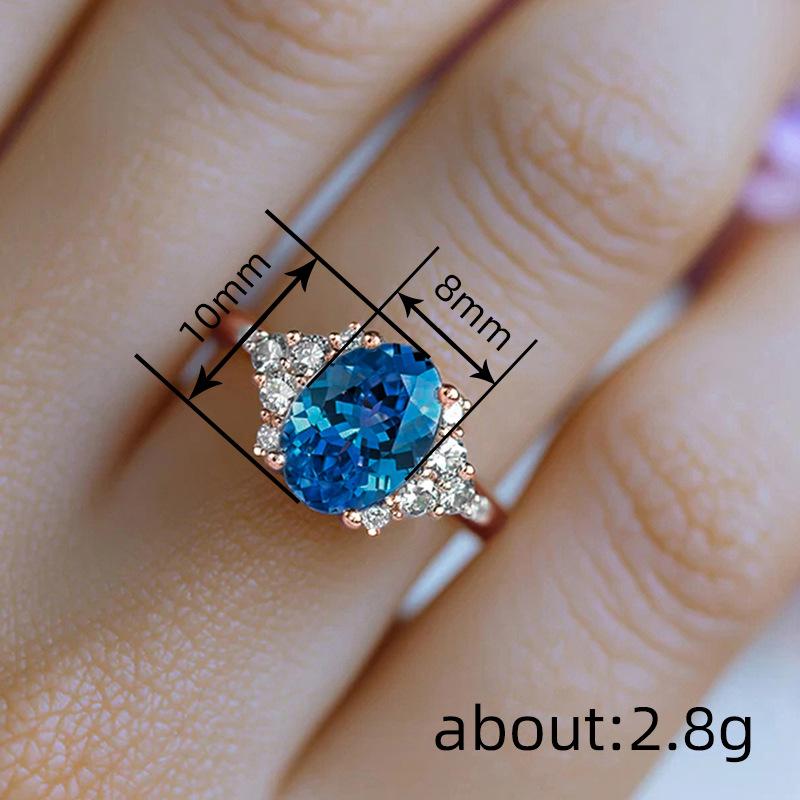Sea Blue Elliptical Cut Zirconia Rings for Women Elegant Gorgeous Dance Party Banquet Shining Ring Dainty Jewelry