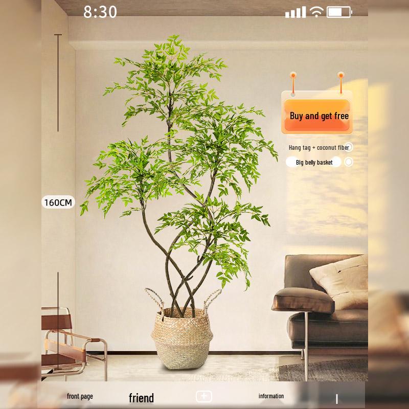 Large Indoor Potted Nandina Domestica Faux Plant - Luxury Green Décor for Living Room