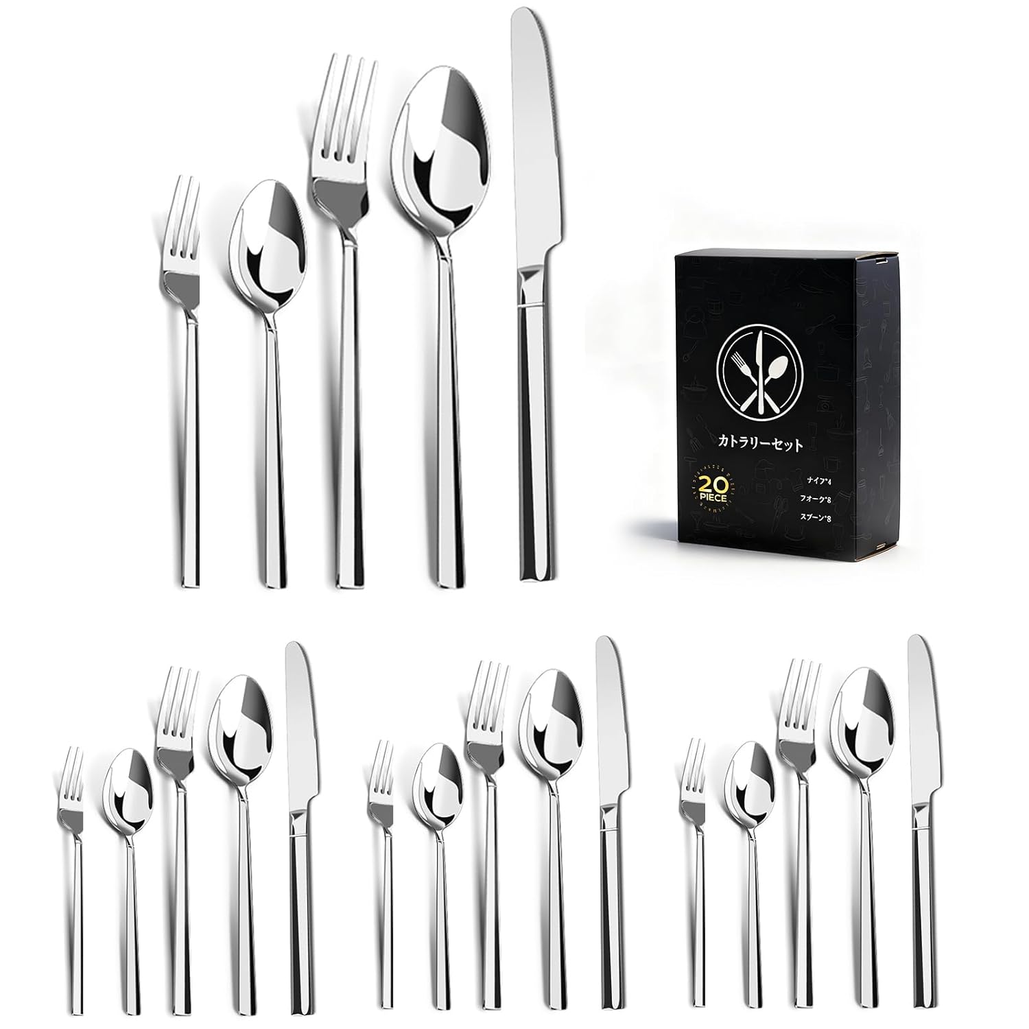 

Cutlery set 20 pieces dishwasher safe stainless steel Nordic style dinner spoon fork knife teaspoon dessert 4 each stylish gift present wedding