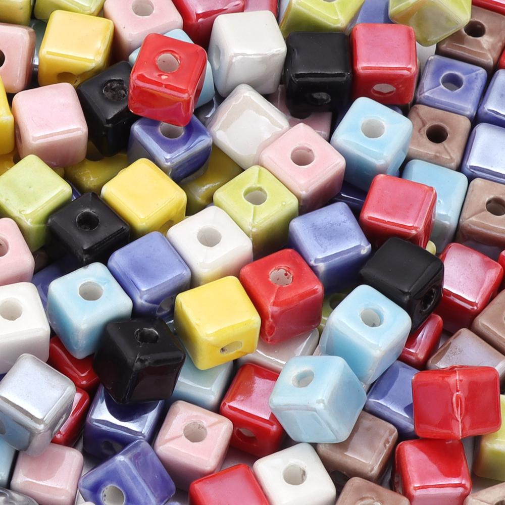 10pcs/lot Square Beads Ceramic Beads Colorful Cube Loose Beads Spacer Beads For Jewelry Making DIY Necklace Bracelet Accessories