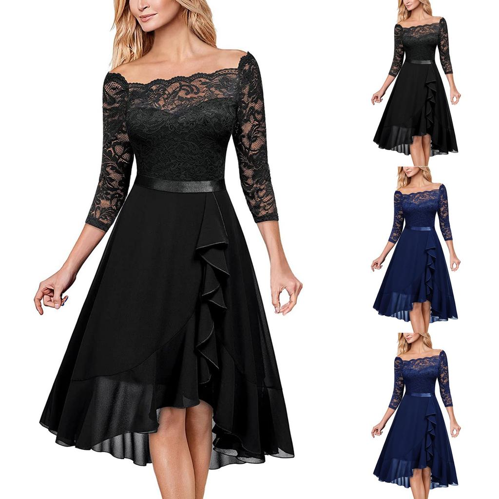 Módní dámské krajkové šaty na jedno rameno večerní róba