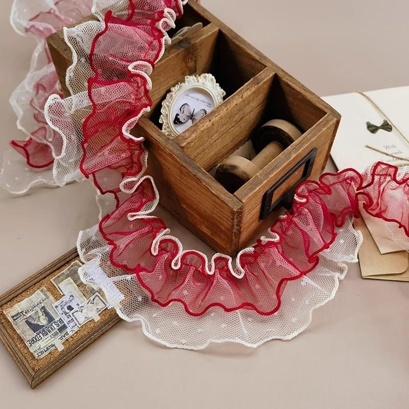 Christmas Red Double Layer 3D Ruffled Lace DIY Lolita Children's Skirt Collar Cuff Hem Home Textile Curtain Sewing Decoration