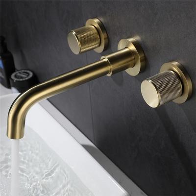 Badezimmerarmatur aus gebürstetem Gold, Waschbeckenarmatur aus Messing, Kalt- und Warmwasser, Spültischarmatur, Einhebelmischer, Wandmontage