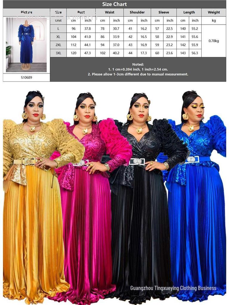 Plus Size High-Waisted Evening Gown with Rhinestones, Beads, and Sequins - New African Style