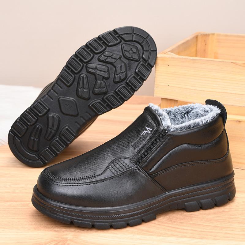 High Quality New Leather Boots Waterproof Anti Slip Snow Boots Men's Cotton Shoes Warmth Thickened Short Boots Platform Shoes