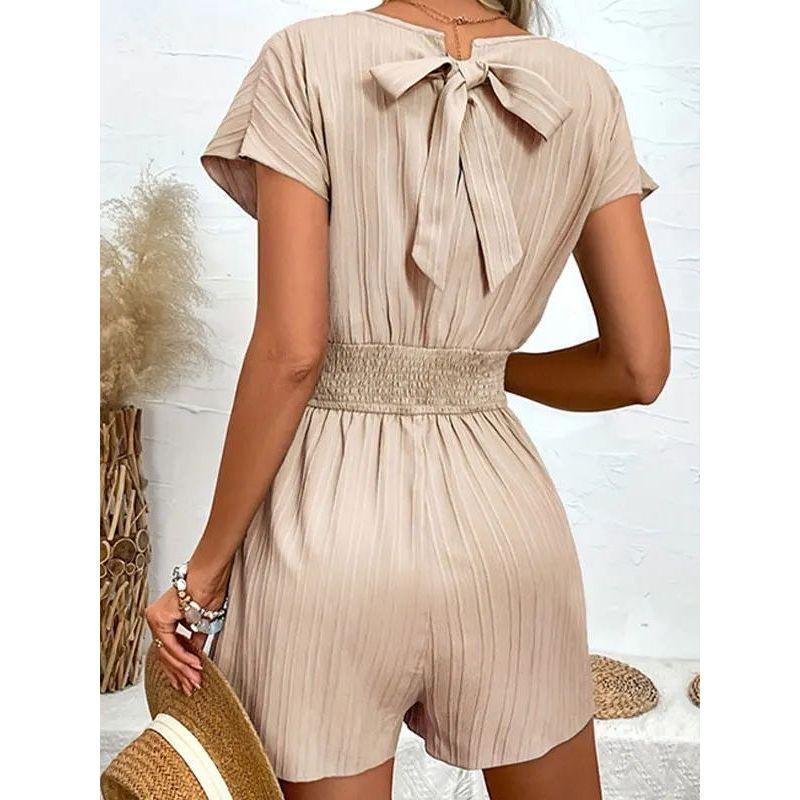 V-neck Casual Waist Cinched Jumpsuit V-neck Casual Loose Waist-Tight One-Piece Shorts