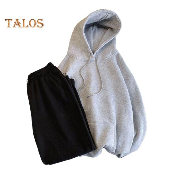 Conjunto de 2 piezas de traje deportivo para hombre, sudadera de manga larga con capucha y cordón, bolsillos grandes, pantalones deportivos de color sólido, ropa deportiva de estilo versátil