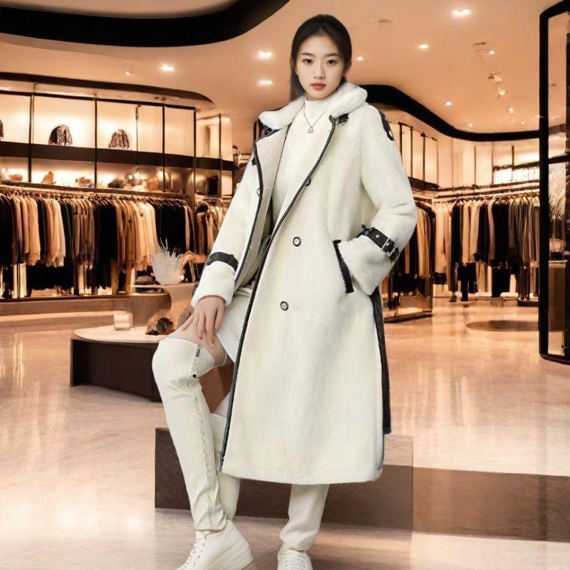 

Роскошное пальто высокого класса для женской зимы, новое, из искусственного меха, интегрированное, в стиле королевской сестры, пальто из искусственного меха M 90-118 белый