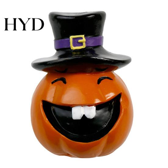 Hand Painted Resin Crafts Halloween Pumpkin Statue, Spooky Face Figurine for Cute Witch Hat Indoor Tabletop, Tiered Tray, Party, Home Decor