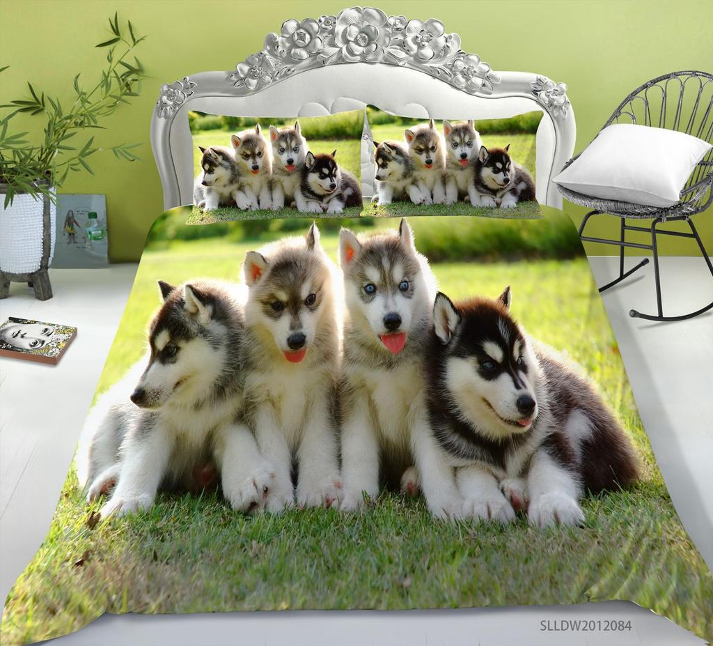 Animal Duvet Cover Sets with Pillowcase Pets Painting Microfiber Bedding Suit King Single Size Luxury Bedding Covers