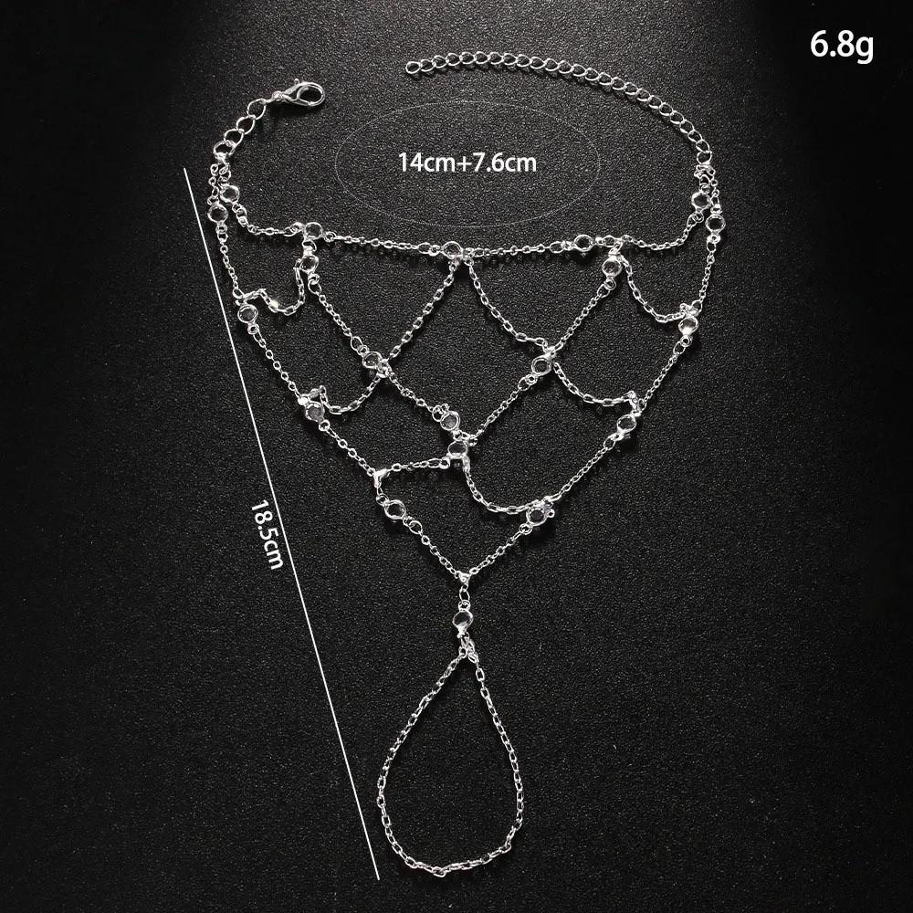 Bohemian Style Hand Chain Bracelet Multilayer Zircon Rhinestone Finger Bracelet Crystal Beads Hollow Design Zircon Bracelet