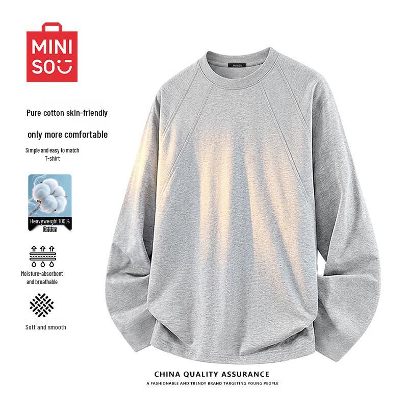 MINISO Men's Loose Fit Pure Cotton Long Sleeve T-Shirt