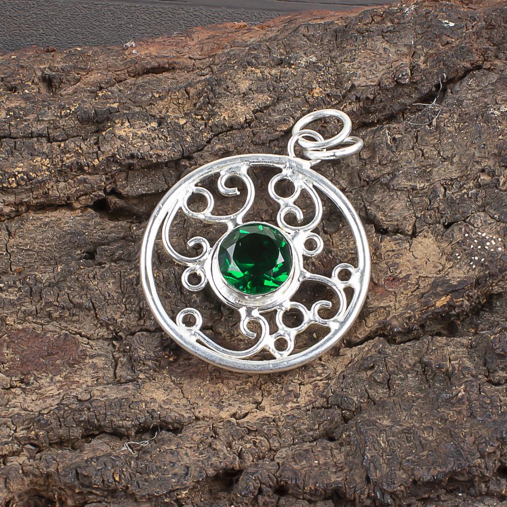Wonderful Green Emerald Gemstone Silver Pendant, Handmade 925 Sterling Silver Pendant, Meditation Silver Wedding Jewelry For Her