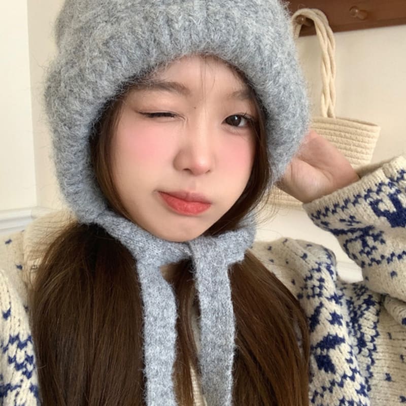 LOOKING4U Plain Two-Way Knit Bonnet Hat in Gray