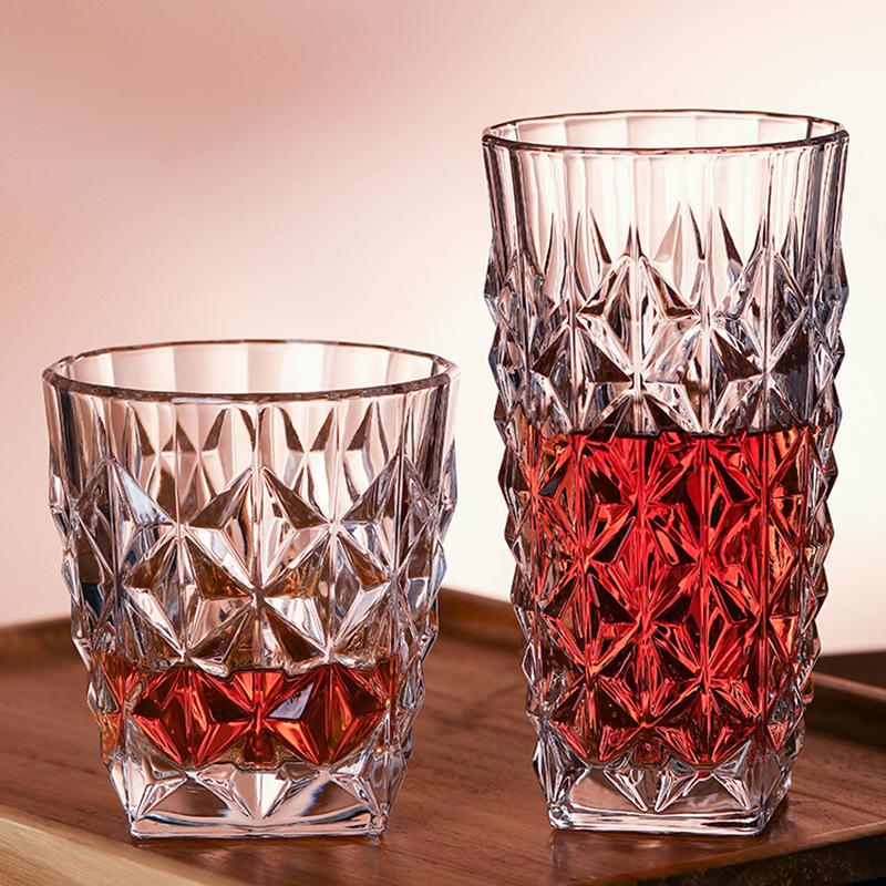 330ml/380ml European Style Relief Glass Cup Modern Luxury Cocktail Whiskey Glasses High End Transparent Juice Cold Drink Mugs