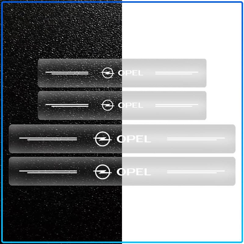 4 Stuks Auto Drempelbeschermer Transparant Decoratief Badge 3D Sticker Voor Opel crosa d astra h insignia astra j zafira b mokkaastra vivaro astra g