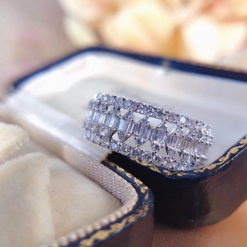 Luxury 18K Gold Plated Marquise Baguette Zirconia Rings for Women Sparkling Full Diamond Eternity Band 6