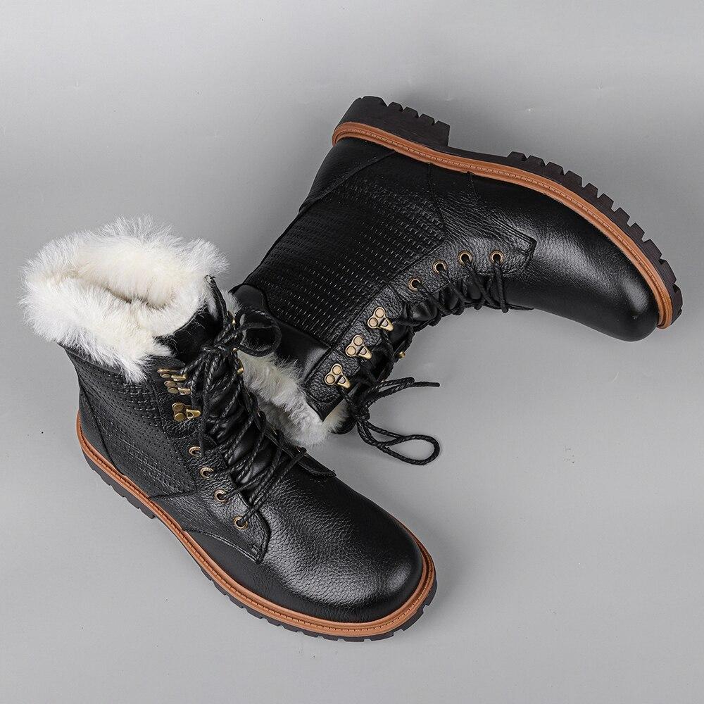 Natural Wool Winter Boots Genuine Leather Winter Shoes Men Warmest Snow