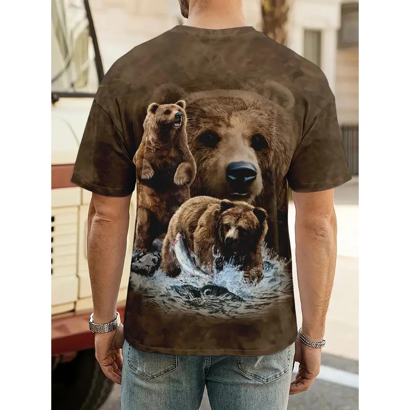 Men's 3D Printed Round Neck Casual T-shirt for Summer Wear Lightweight Breathable Trendy Versatile No Pressure Bear Pattern T-shirt