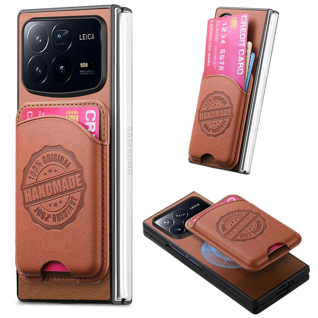 For Xiaomi Mix Fold 4 5G Case Compatible with MagSafe Denim Texture Leather Back Cover with Card Bag