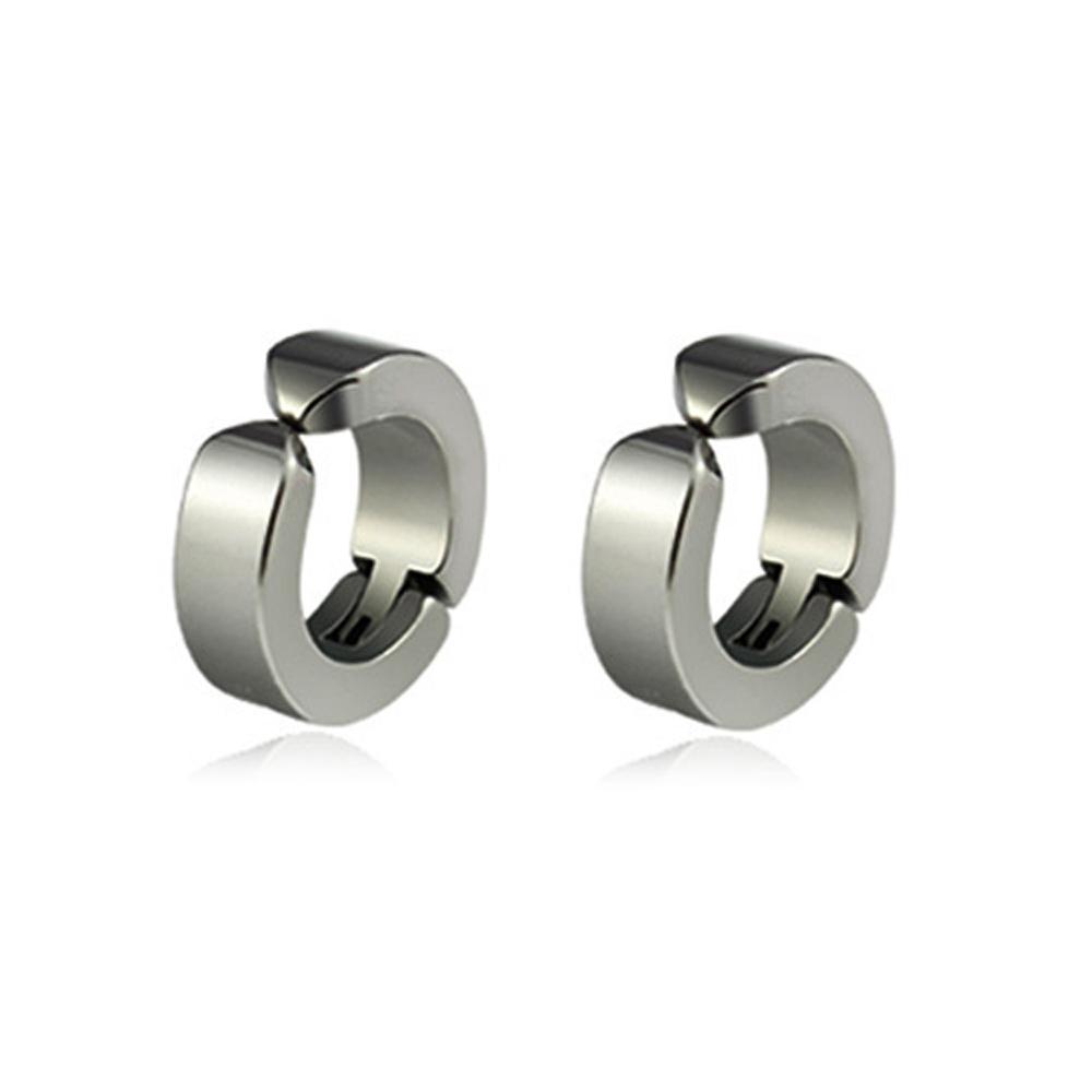 1 Pair Punk Titanium Steel Ear Clip/Ear Stud Earrings For Men Women Black Pierced/No Pierced Fake Ear Circle Pop Jewelry