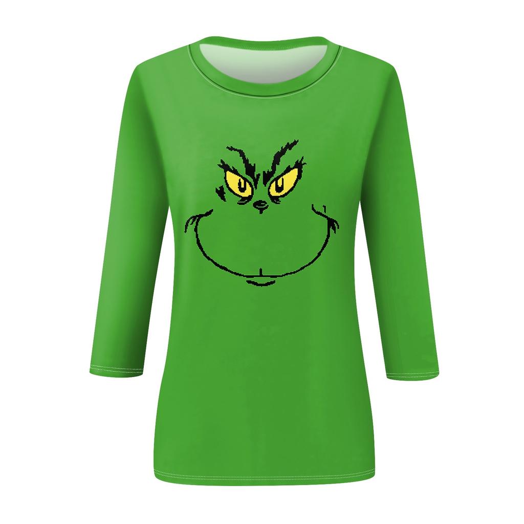 Women's Fashion Casual Round Neck 3/4 Sleeve Loose Printed T-Shirt Ladies Top