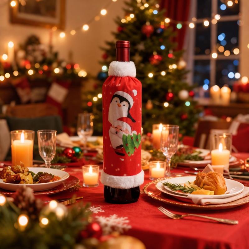 29cm Wine Gift Bag Christmas Wine Bottle Bag Decoration Xmas Party Banquet Ornament for Navidad New Year 2025 Penguin Santa Clau