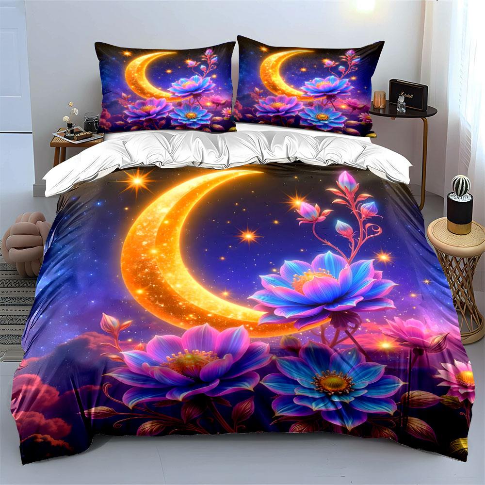 Moonlit Floral Fantasy Set  Kid'S And Adults' Bedroom Decor, Exquisite Three-Piece Bedding Set Gift
