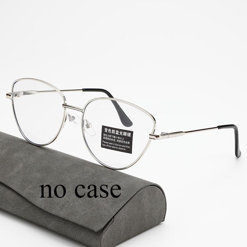 European and American Metal Cat Eye Anti Blue Light Glasses, Simple and Versatile Photosensitive Color Changing Glasses