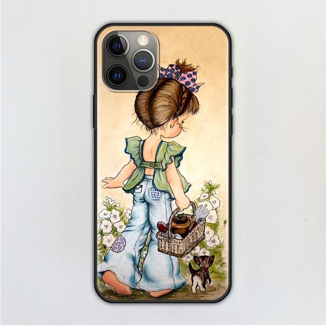 Etui na telefon komórkowy dla iPhone 14 12 Mini 11 Pro X Xs Max Xr 8 7 6 6s Plus Czarne TPU Fundas Silikonowe Capa Wzór Sarah Kay