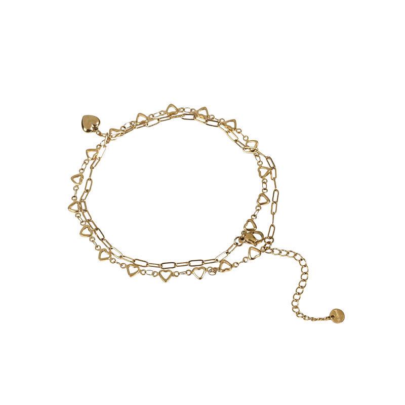 Double Layer Heart Fashion Bracelet: Elegant Temperament, European & American Style Anklet золотой