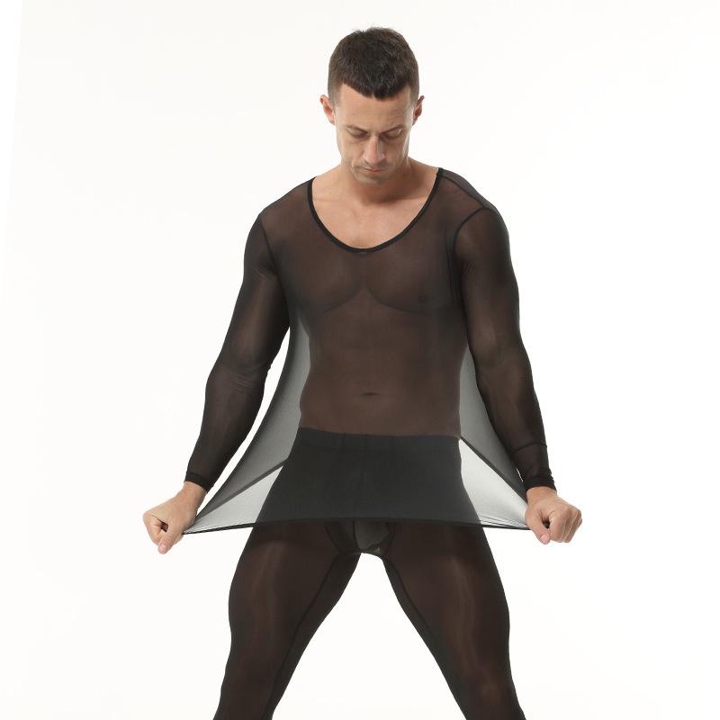Men's Sheer Ice Silk Underwear Set - Sexy, Tight-Fitting, See-Through Fitness Base Layer