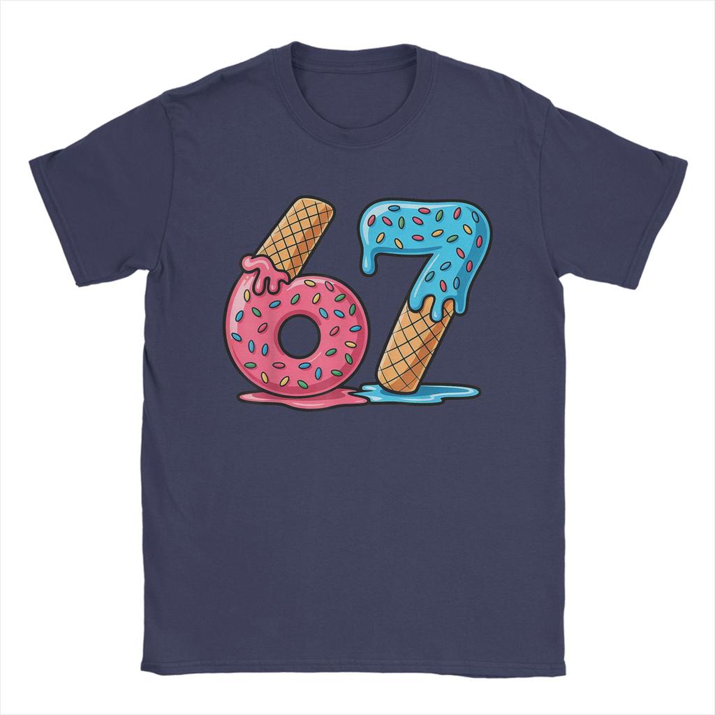 Unisex Six Seven Ice Cream Drip Cool Meme Funny Number T Shirts Pure Cotton Clothing Vintage Round Collar Tees Summer TShirts