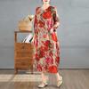 2025 Retro Printed Round Neck Long Sleeve Patchwork Dress Women