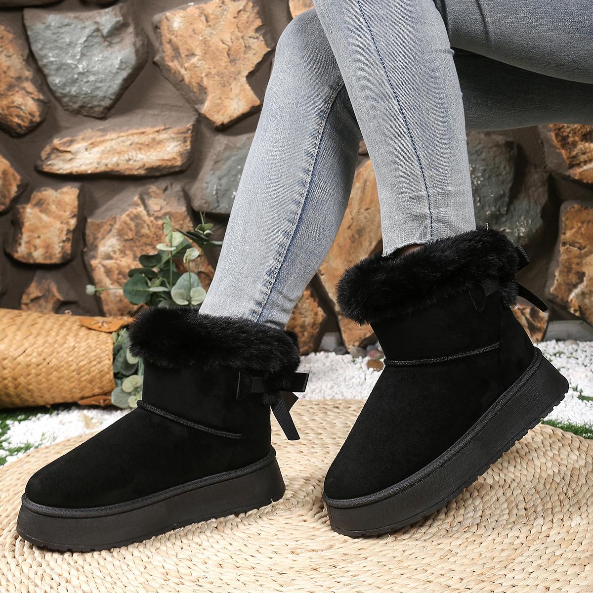 

Жіночі зимові черевики на широкій платформі, Сліпони з бантом, Плюшеві черевики для жінок 42 чорний