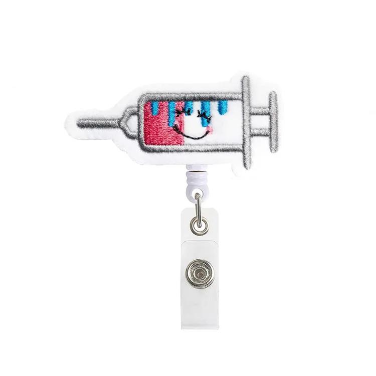 Cartoon Felt Cloth Embroidery Retractable Easy Pull Badge Reel Clip Id Card Holder Nursing Accessories School Supplies