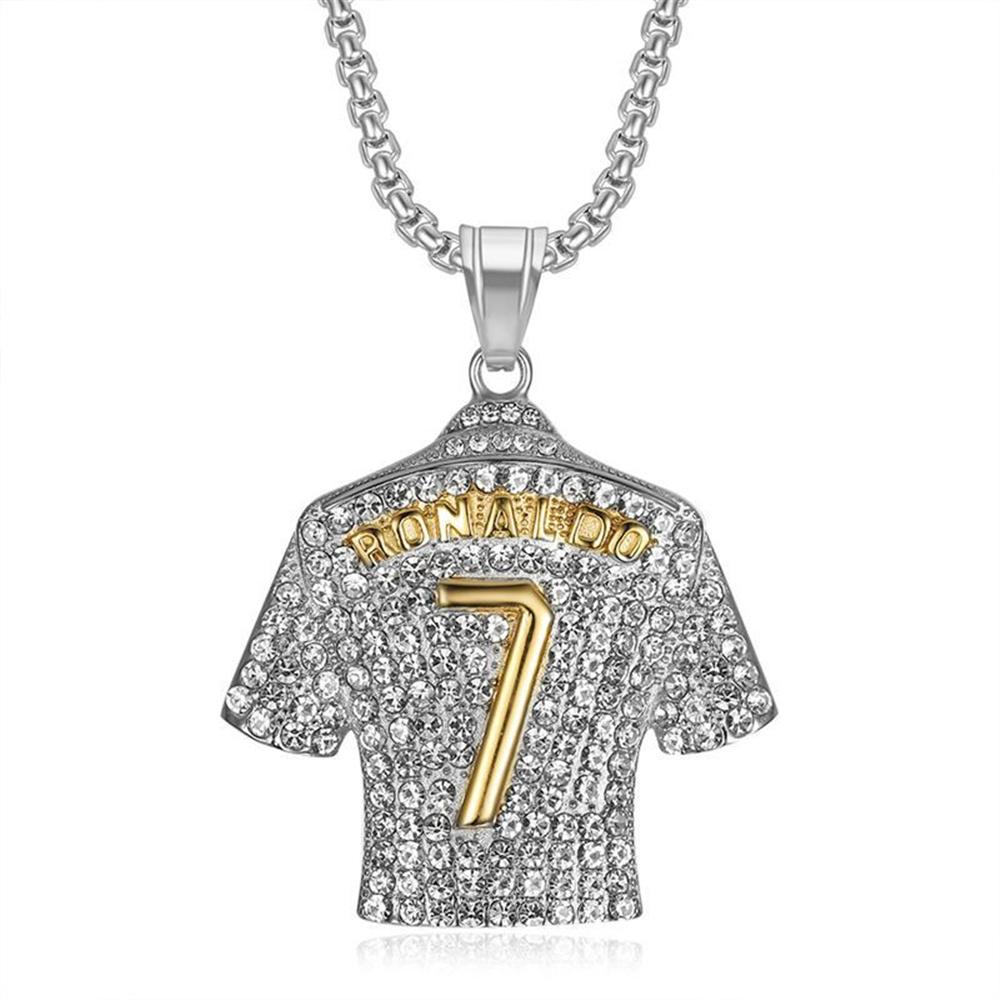 

Hip Hop Iced Out Football Jersey Number 7 Pendant Necklace Male Gold Color Stainless Steel Chains for Men Jewelry Dropshipping 60cm